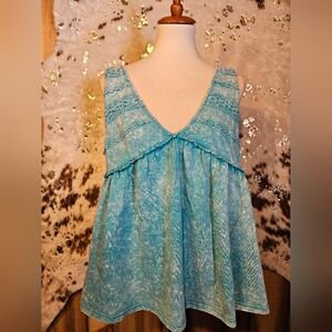 Bibi- Blue Lace Trim Sleeveless Top